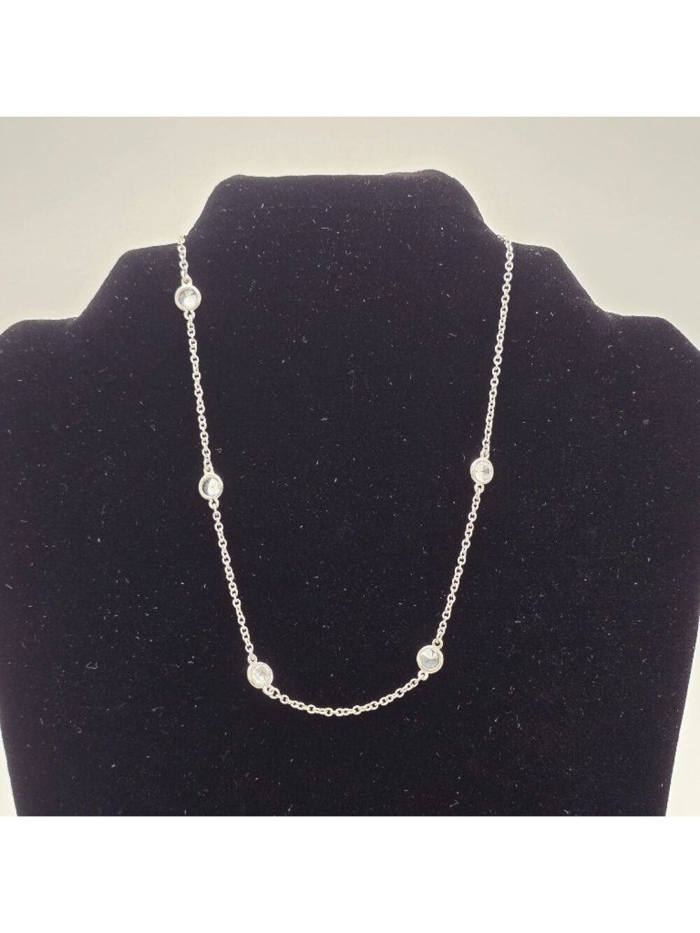 CZ By Kenneth Jay Lane Silver-Tone Necklace Clear Crystal Accents Adjustable